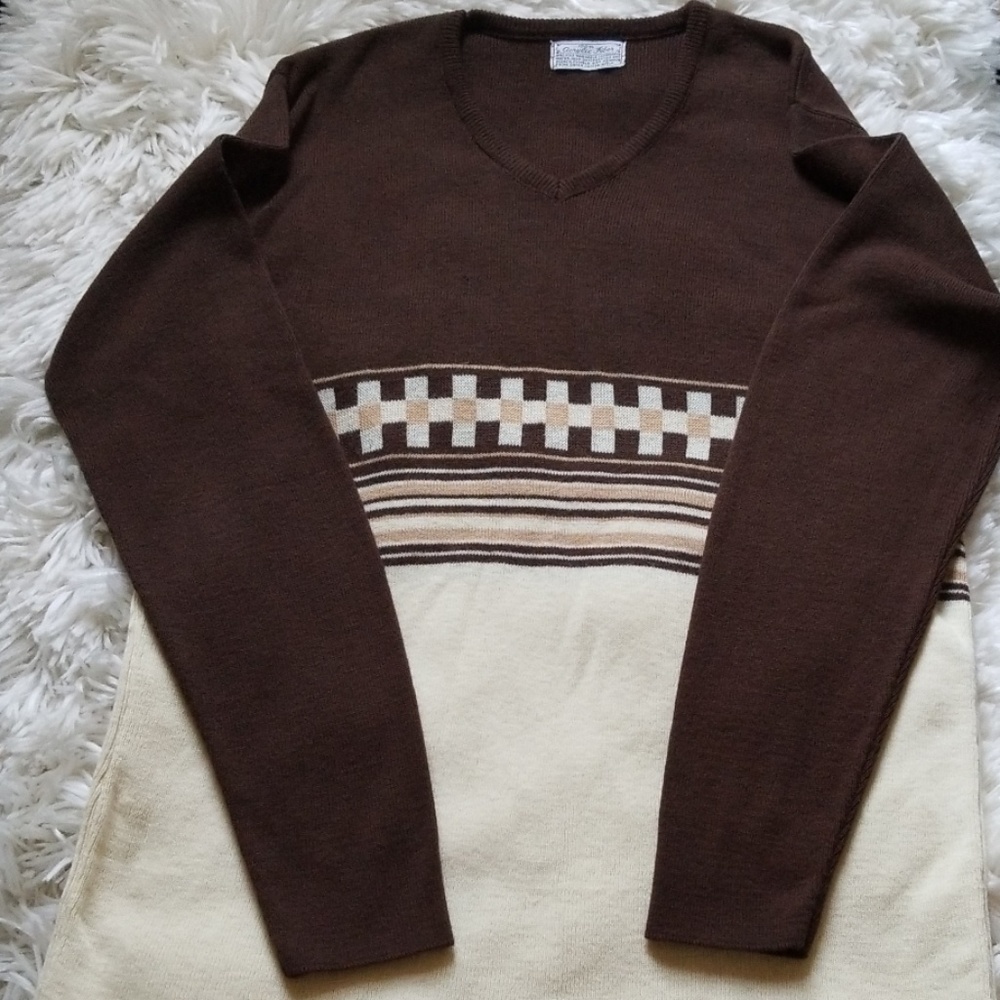 Men's Vintage V-neck Long Sleeve Sweater Size L